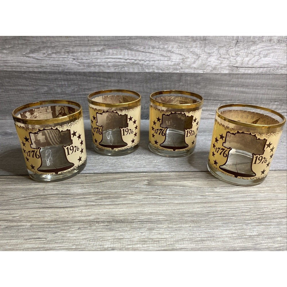 8 Vintage Bicentennial 1776-1976 Liberty Bell Whiskey Low Ball Rocks Old Fashion